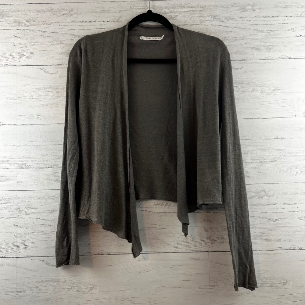Cut Loose Brown Linen Open Front Cardigan Size S